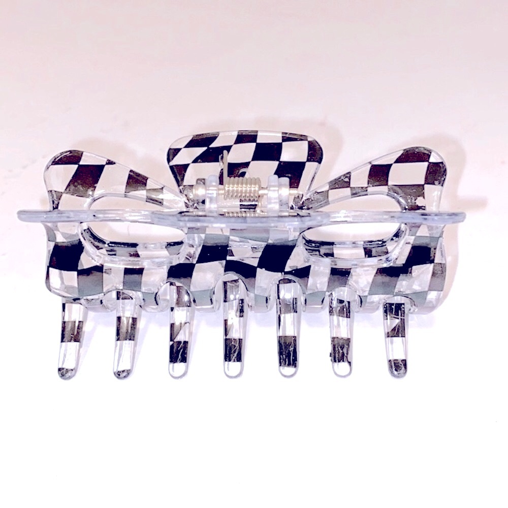 4/$20 Clear & Black Checkered Hair Claw Clip – Stylish & Secure Hold